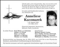 Traueranzeige Anneliese Kaczmarek
