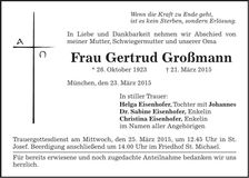 Traueranzeige Gertrud Großmann