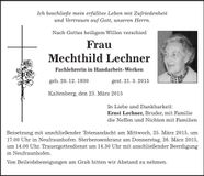 Traueranzeige Mechthild Lechner