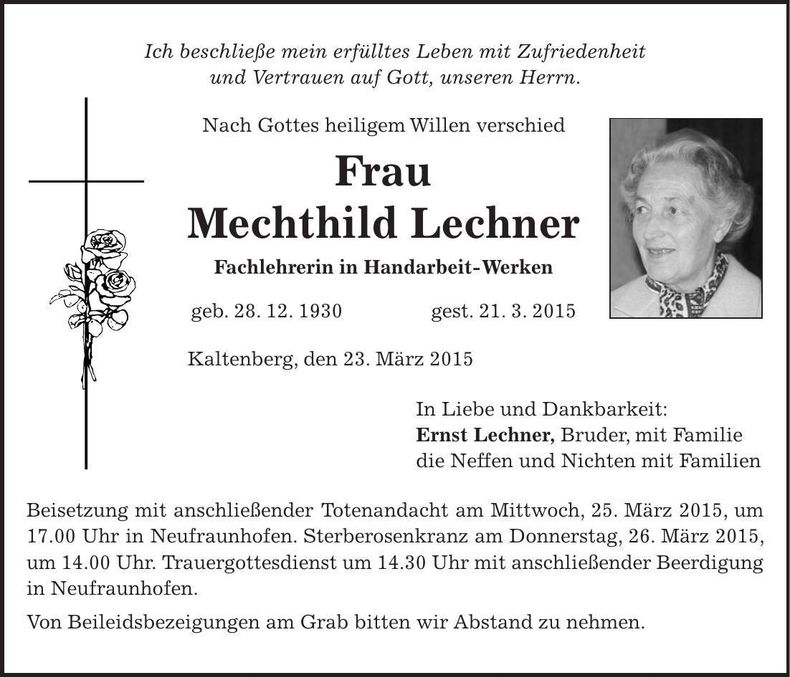 Traueranzeige Mechthild Lechner