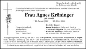 Traueranzeige Agnes Kröninger