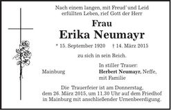 Traueranzeige Erika Neumayr