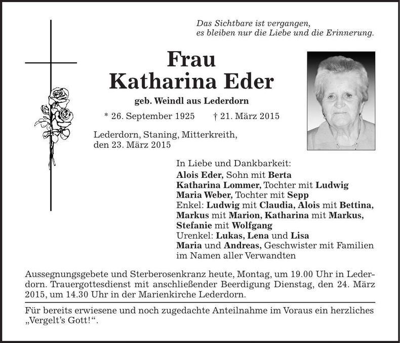 Traueranzeige Katharina Eder