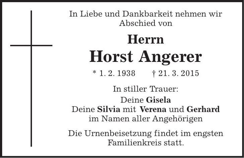 Traueranzeige Horst Angerer