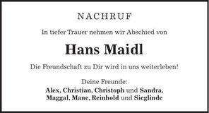 Traueranzeige Johann Maidl