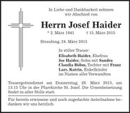 Traueranzeige Josef Haider