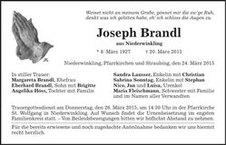 Traueranzeige Joseph Brandl
