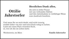 Traueranzeige Ottilie Jahrstorfer