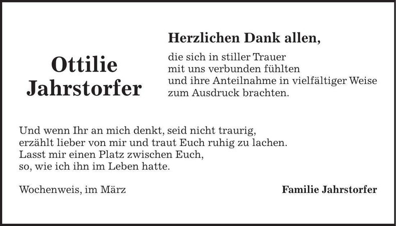 Traueranzeige Ottilie Jahrstorfer