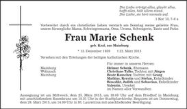 Traueranzeige Marie SChenk