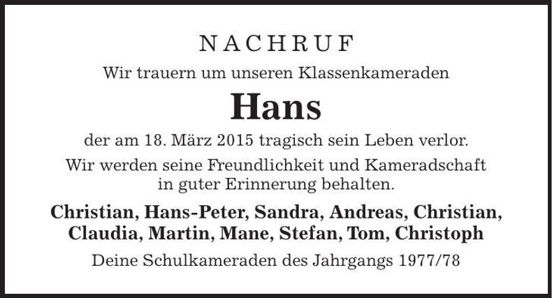 Traueranzeige Johann Maidl