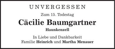 Traueranzeige Cäcilie Baumgartner