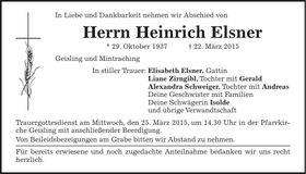 Traueranzeige Heinrich Elsner