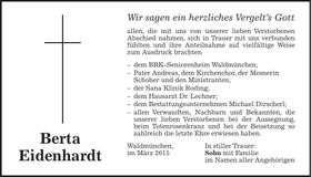 Traueranzeige Berta Eidenhardt