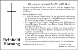 Traueranzeige Reinhold Hornung