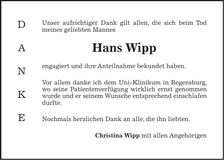 Traueranzeige Hans Wipp