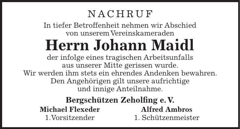 Traueranzeige Johann Maidl