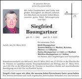 Traueranzeige Siegfried Baumgartner