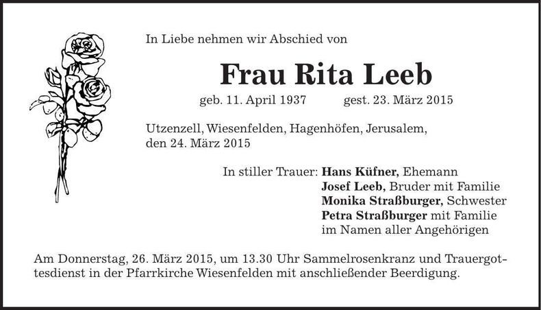 Traueranzeige Rita Leeb