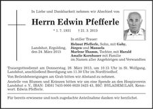 Traueranzeige Edwin Pfefferle