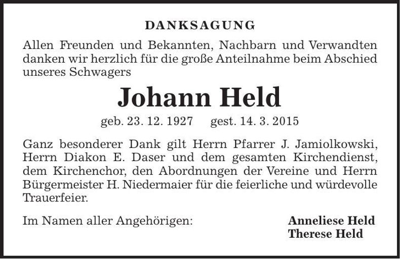 Traueranzeige Johann Held