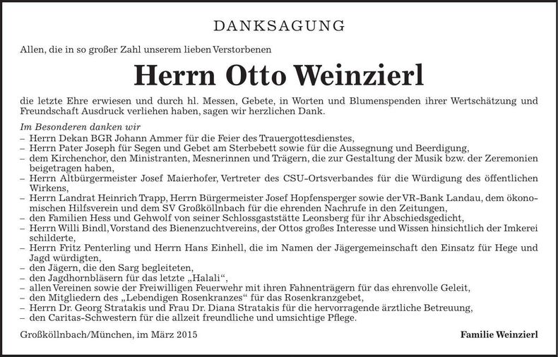 Traueranzeige Otto Weinzierl