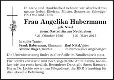 Traueranzeige Angelika Habermann