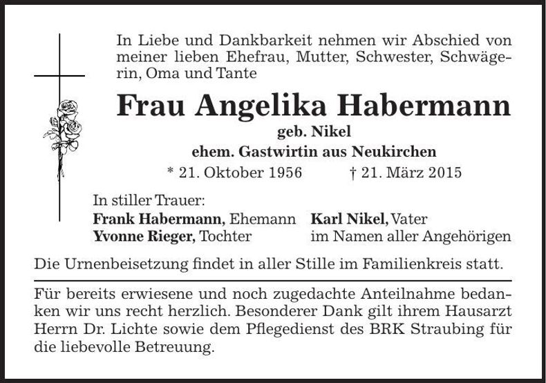 Traueranzeige Angelika Habermann