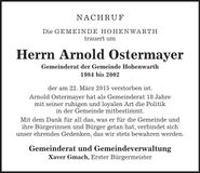 Traueranzeige Arnold Ostermayer