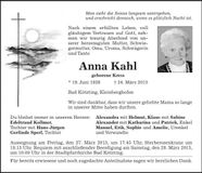Traueranzeige Anna Kahl