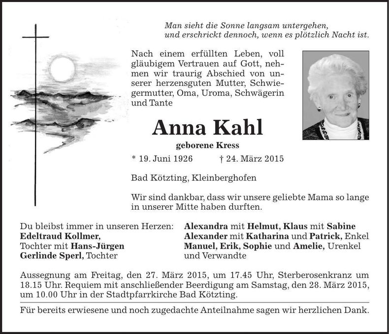 Traueranzeige Anna Kahl