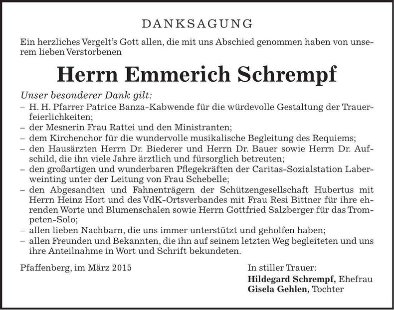 Traueranzeige Emmerich Schrempf