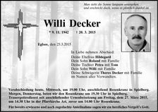 Traueranzeige Willi Decker