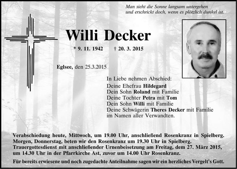 Traueranzeige Willi Decker