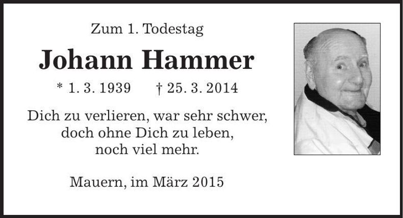 Traueranzeige Johann Hammer