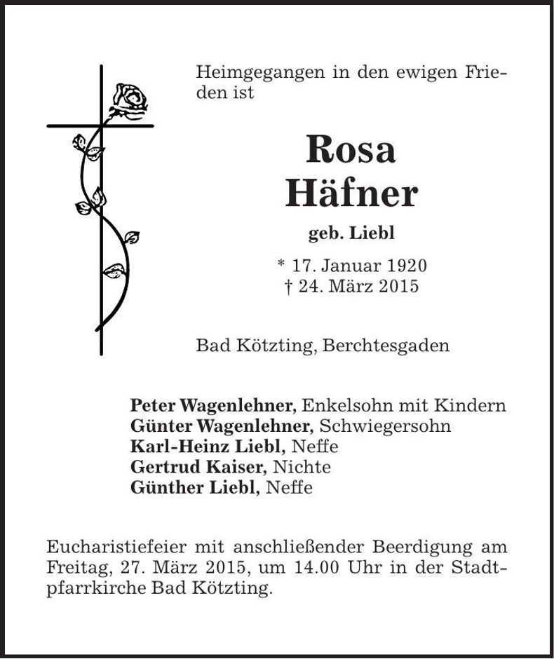 Traueranzeige Rosa Häfner