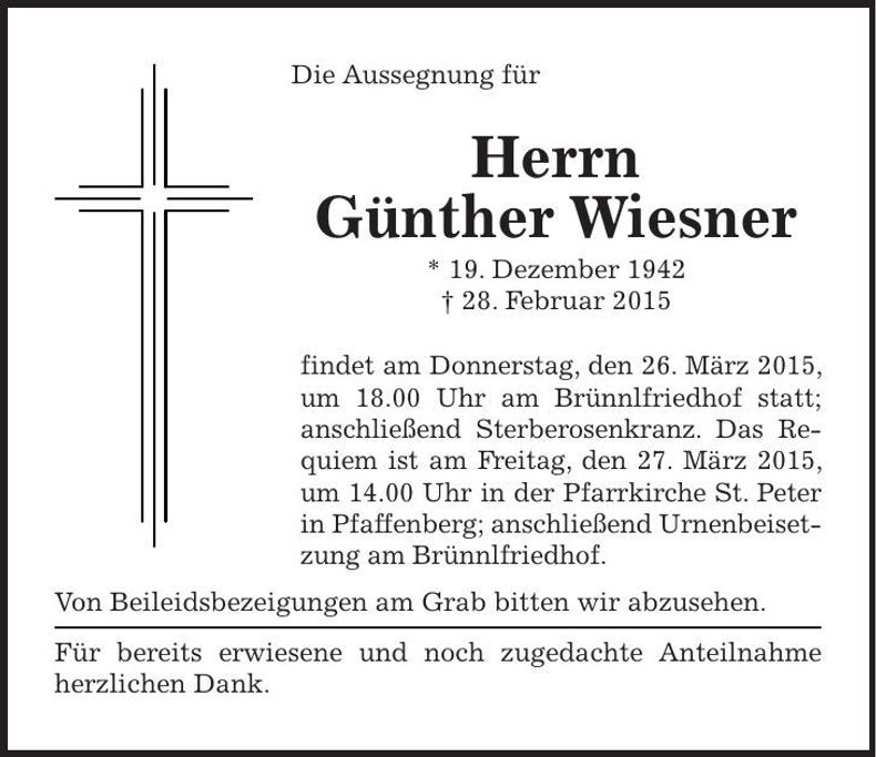 Traueranzeige Günther Wiesner