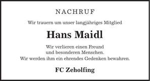 Traueranzeige Hans Maidl