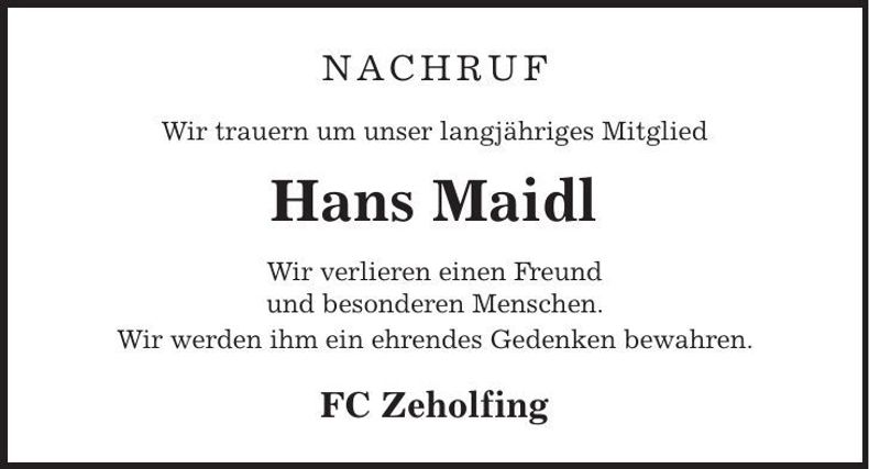 Traueranzeige Hans Maidl