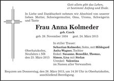 Traueranzeige Anna Kolmeder
