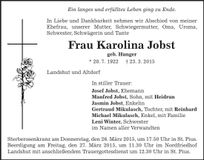 Traueranzeige Karolina Jobst