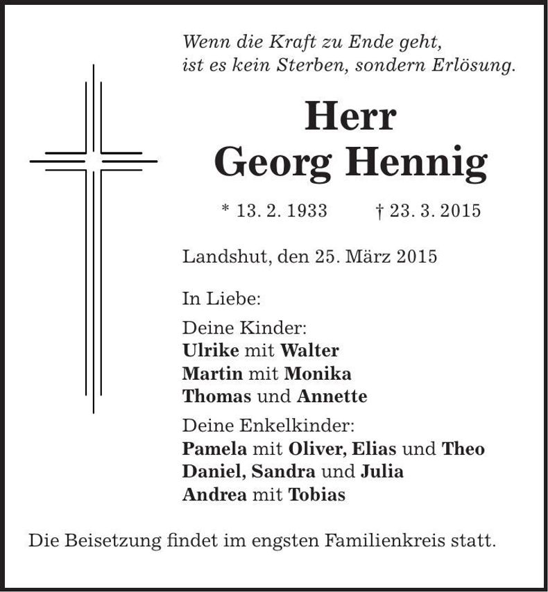 Traueranzeige Georg Hennig