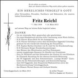 Traueranzeige Fritz Reichl