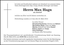 Traueranzeige Max Hagn