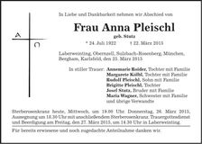 Traueranzeige Anna Pleischl