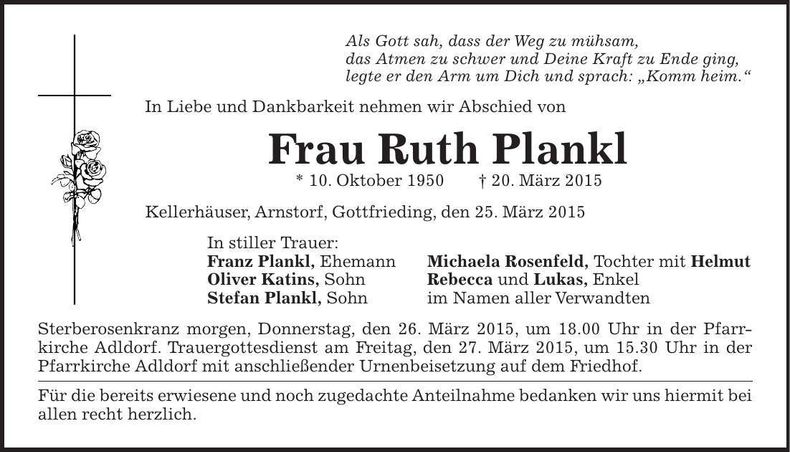 Traueranzeige Ruth Plankl