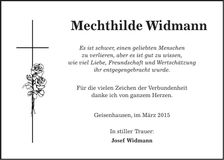 Traueranzeige Mechthilde Widmann