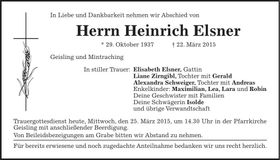 Traueranzeige Heinrich Elsner
