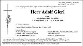 Traueranzeige Adolf Gierl