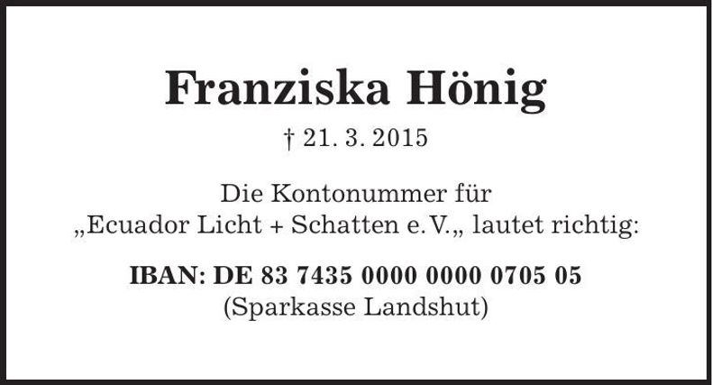 Traueranzeige Franziska Hönig